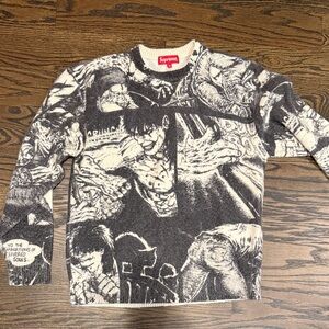 Supreme Black and White Graphic Crewneck Sweater